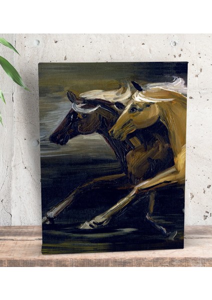 Gift Atlar Tasarımlı Dekoratif Mini Kanvas Tablo 15 x 20 Cm-1