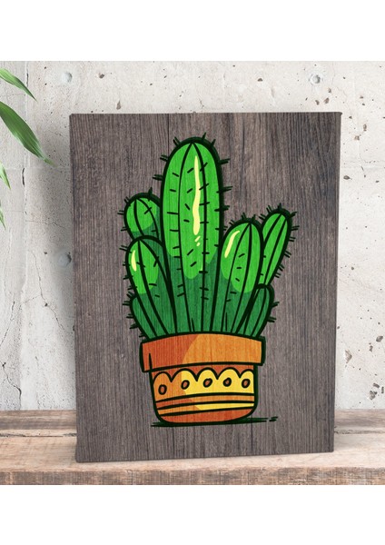 Gift Kaktüs Tasarımlı Dekoratif Mini Kanvas Tablo 15 x 20 Cm-1