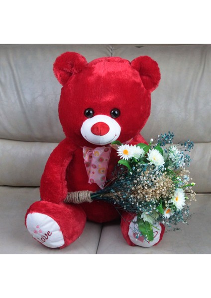 Sevgiliye Sevimli Kırmızı Ayıcık 50 cm Papatya Cipsolarla Sarılı Buket Set Hediye fiyatları