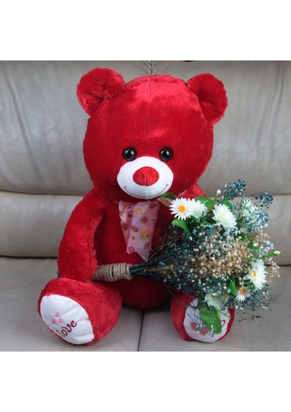 Sevgiliye Sevimli Kırmızı Ayıcık 50 cm Papatya Cipsolarla Sarılı Buket Set Hediye fırsatları