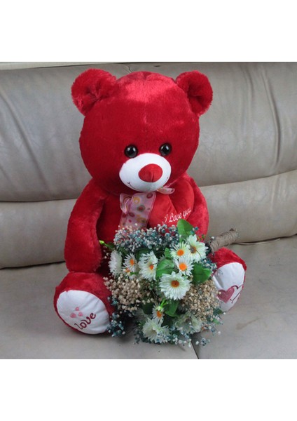 Sevgiliye Sevimli Kırmızı Ayıcık 50 cm Papatya Cipsolarla Sarılı Buket Set Hediye indirimleri