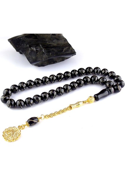 Sarı Pirinç Zikzak Işlemeli Gürcistan Oltu Tesbihi