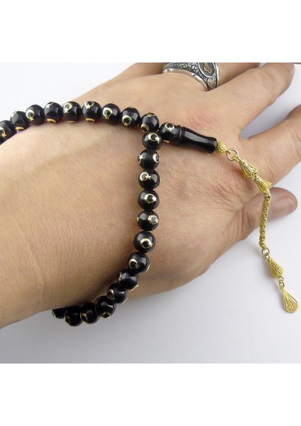 Bilek Boy Sarı Ayyıldız Işlemeli Oltu Tesbih fiyatları