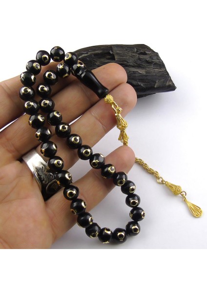 Bilek Boy Sarı Ayyıldız Işlemeli Oltu Tesbih modelleri