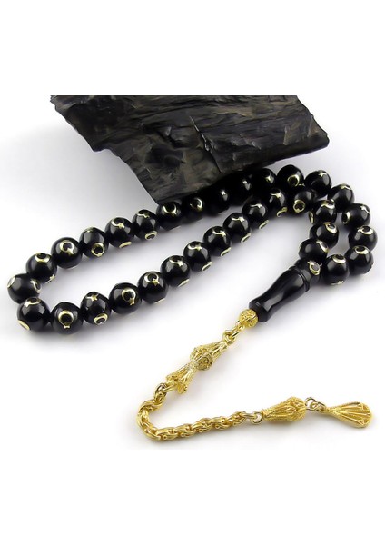 Bilek Boy Sarı Ayyıldız Işlemeli Oltu Tesbih fırsatları