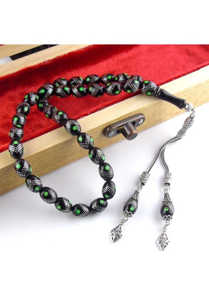 Gümüş Püsküllü Gümüş Işlemeli Oltu Tesbih fiyatları