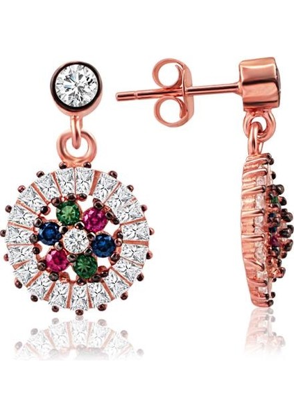 925 Ayar Gümüş 4 Renk Taşlı Trend Küpe SKU2102