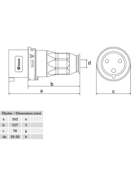 Cee NORM32A.220V.IP44 3k.düz Fiş BEM-BC1-3403-2011