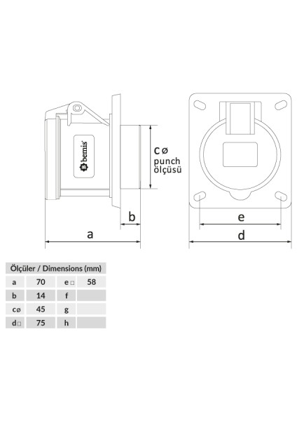 Cee Norm 16A.380V.IP44 4k.düz Makina Priz BEM-BC1-1504-2413