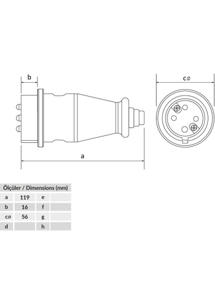 3/16A.380V.IP44 Kauçuk Düz Fiş BEM-BK6-1504-2011