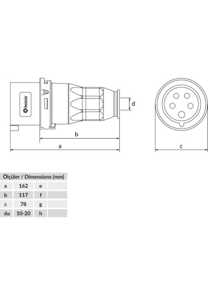 Cee NORM32A.380V.IP44 5k.düz Fiş BEM-BC1-3505-2011