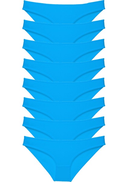 8 Adet Süper Eko Set Likralı Kadın Slip Külot Mavi