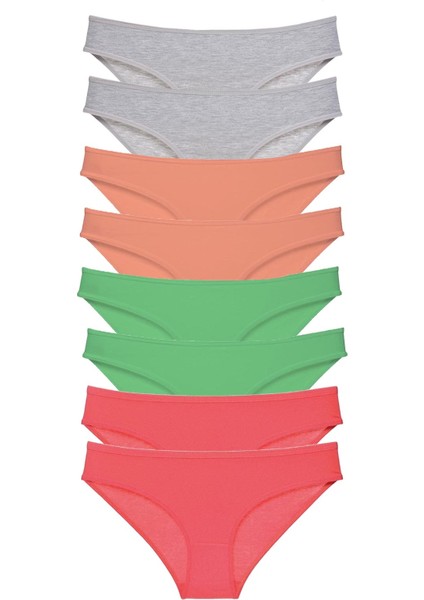 8 Adet Süper Eko Set Likralı Kadın Slip Külot Gri Pudra Yeşil Fuşya