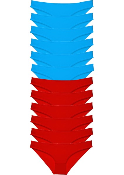 12 Adet Süper Eko Set Likralı Kadın Slip Külot Kırmızı Mavi