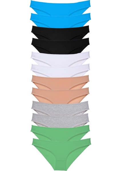 12 Adet Süper Eko Set Likralı Kadın Slip Külot Çok Renkli 5