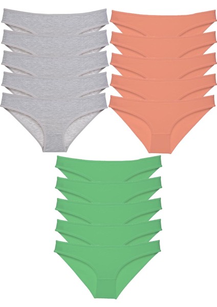 15 Adet Süper Eko Set Likralı Kadın Slip Külot Gri Pudra Yeşil