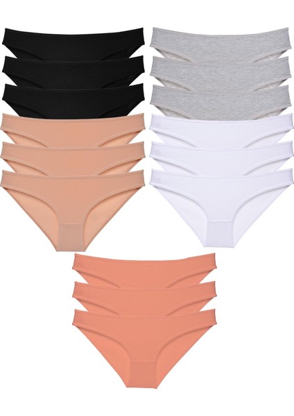 15 Adet Süper Eko Set Likralı Kadın Slip Külot Siyah Ten Gri Beyaz Pudra