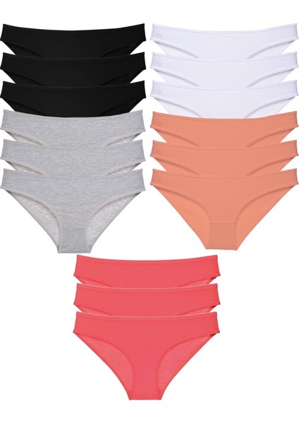 15 Adet Süper Eko Set Likralı Kadın Slip Külot Siyah Gri Beyaz Pudra Fuşya