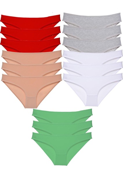 15 Adet Süper Eko Set Likralı Kadın Slip Külot Kırmızı Ten Gri Beyaz Yeşil