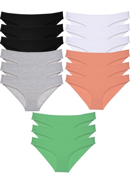 15 Adet Süper Eko Set Likralı Kadın Slip Külot Siyah Gri Beyaz Pudra Yeşil
