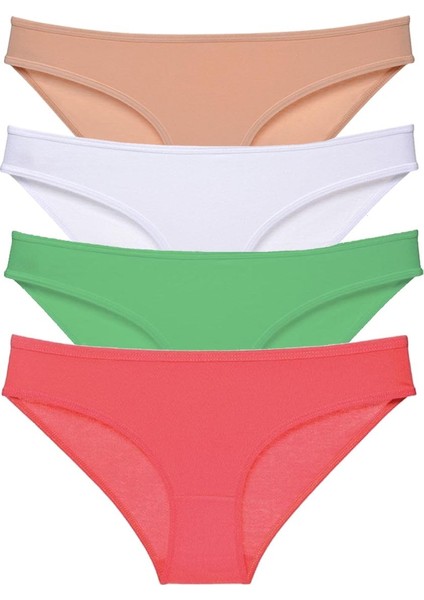 4 Adet Süper Eko Set Likralı Kadın Slip Külot Ten Pudra Yeşil Fuşya