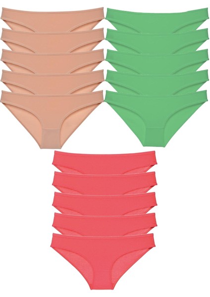 15 Adet Süper Eko Set Likralı Kadın Slip Külot Ten Yeşil Fuşya