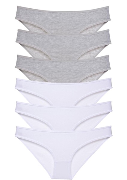 6 Adet Süper Eko Set Likralı Kadın Slip Külot Gri Beyaz