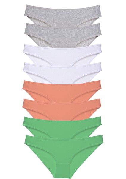8 Adet Süper Eko Set Likralı Kadın Slip Külot Gri Beyaz Pudra Yeşil