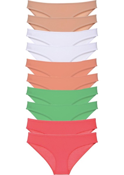 10 Adet Süper Eko Set Likralı Kadın Slip Külot Ten Beyaz Pudra Yeşil Fuşya