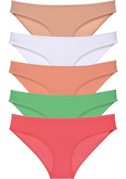 5 Adet Süper Eko Set Likralı Kadın Slip Külot Ten Beyaz Pudra Yeşil Fuşya