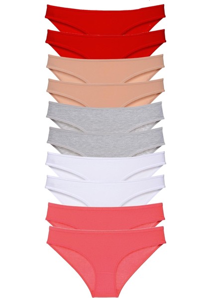 10 Adet Süper Eko Set Likralı Kadın Slip Külot Kırmızı Ten Gri Beyaz Fuşya