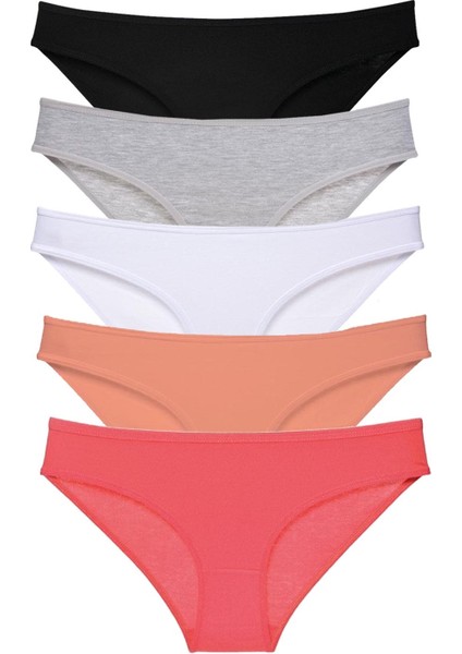 5 Adet Süper Eko Set Likralı Kadın Slip Külot Siyah Gri Beyaz Pudra Fuşya