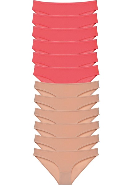 12 Adet Süper Eko Set Likralı Kadın Slip Külot Fuşya Ten