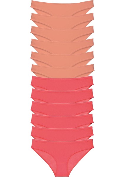 12 Adet Süper Eko Set Likralı Kadın Slip Külot Pudra Fuşya