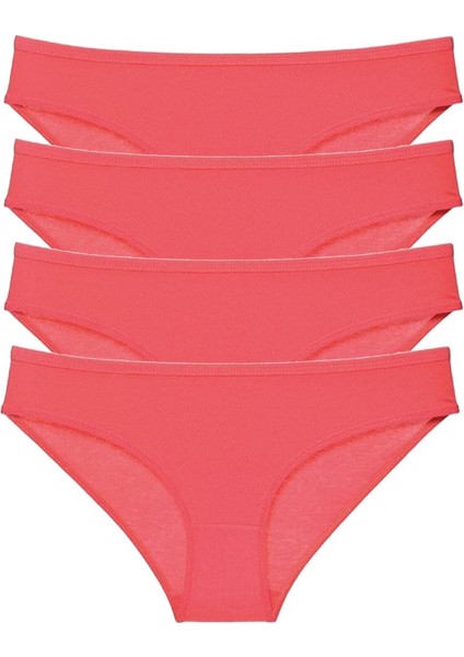 4 Adet Süper Eko Set Likralı Kadın Slip Külot Kırmızı