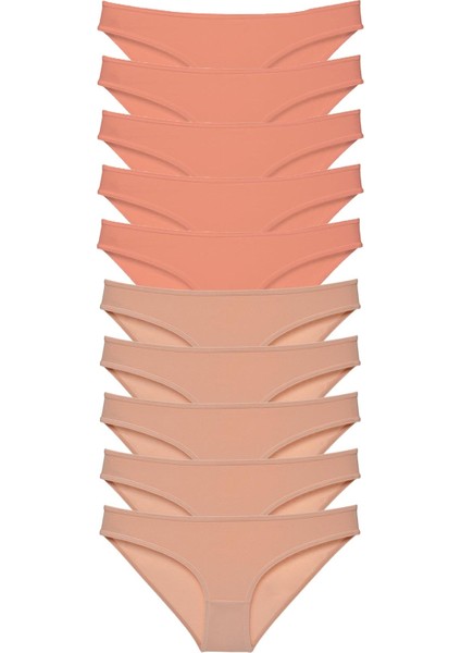 10 Adet Süper Eko Set Likralı Kadın Slip Külot Pudra Ten