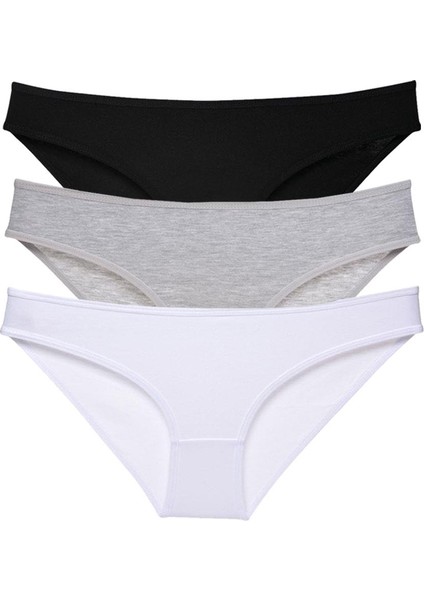 3 Adet Süper Eko Set Likralı Kadın Slip Külot Siyah Gri Beyaz