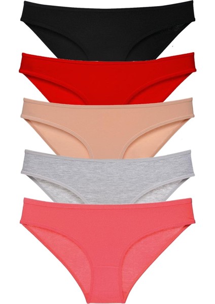 5 Adet Süper Eko Set Likralı Kadın Slip Külot Siyah Kırmızı Ten Gri Fuşya