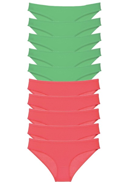 10 Adet Süper Eko Set Likralı Kadın Slip Külot Yeşil Fuşya