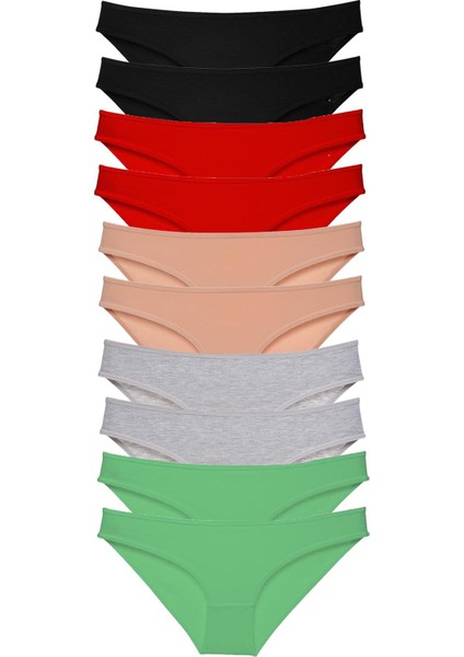 10 Adet Süper Eko Set Likralı Kadın Slip Külot Siyah Kırmızı Ten Gri Yeşil