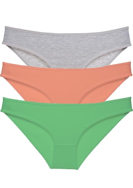 3 Adet Süper Eko Set Likralı Kadın Slip Külot Gri Pudra Yeşil