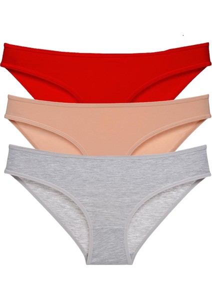 3 Adet Süper Eko Set Likralı Kadın Slip Külot Kırmızı Ten Gri