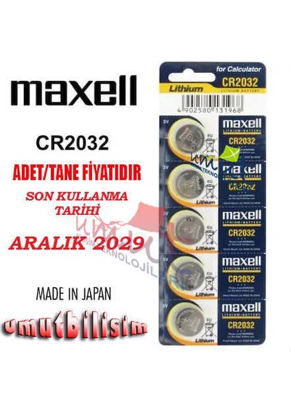 2 Kartela 10 Adet Maxell Cr2032 3v Pil Cr 2032 Hafıza Pili Maxell