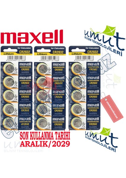 3 Volt 2032cre Lityum Düğme Para Pil Dl2032 Bios Kepenk Kumanda Hesap Makinesi Lithum Pili 15 Adet