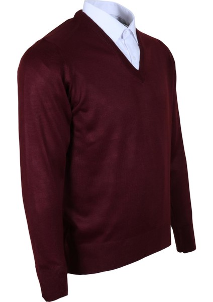 Erkek Yünlü Kazak Süveter V Yaka Kollu Normal Klasik Kesim RAR00354 modelleri