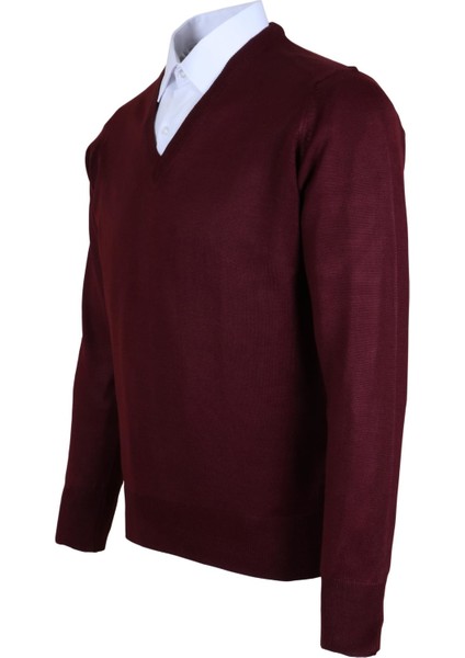 Erkek Yünlü Kazak Süveter V Yaka Kollu Normal Klasik Kesim RAR00354 fırsatları