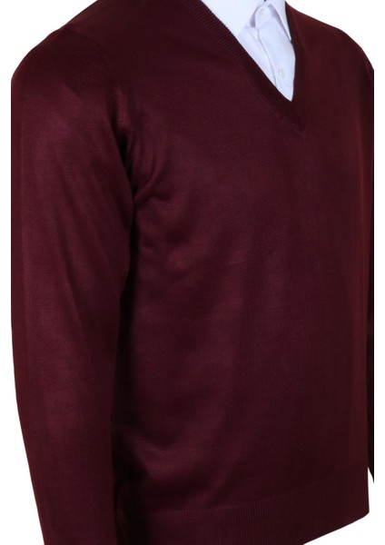 Erkek Yünlü Kazak Süveter V Yaka Kollu Normal Klasik Kesim RAR00354 indirimleri