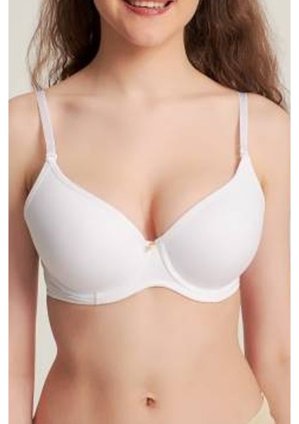 Destekli Dolgulu Silikonlu Düz Toplayıcı Sütyen Beyaz