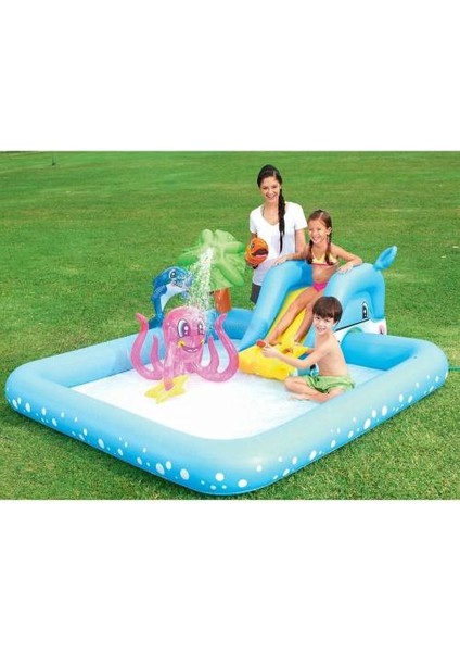 Pompa Hediye - Bestway 53052, Kaydıraklı Fıskiyeli Havuz, Fastastik Su Eğlence Parkı (239X 206X86CM) fiyatları