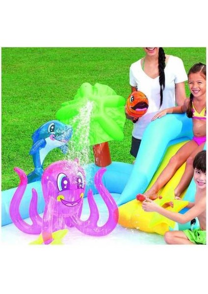 Pompa Hediye - Bestway 53052, Kaydıraklı Fıskiyeli Havuz, Fastastik Su Eğlence Parkı (239X 206X86CM) modelleri